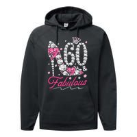 60th Birthday 60 & Fabulous Pink 60 Years Old Diamond Shoes Performance Fleece Hoodie