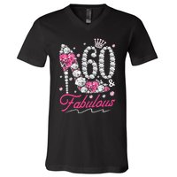 60th Birthday 60 & Fabulous Pink 60 Years Old Diamond Shoes V-Neck T-Shirt