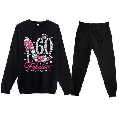 60th Birthday 60 & Fabulous Pink 60 Years Old Diamond Shoes Premium Crewneck Sweatsuit Set