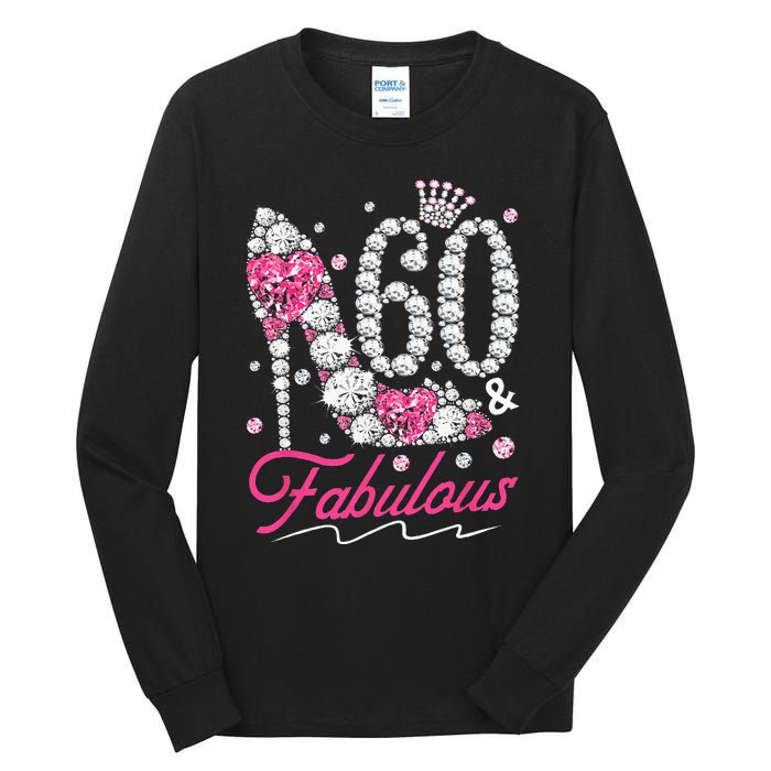 60th Birthday 60 & Fabulous Pink 60 Years Old Diamond Shoes Tall Long Sleeve T-Shirt