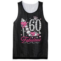 60th Birthday 60 & Fabulous Pink 60 Years Old Diamond Shoes Mesh Reversible Basketball Jersey Tank