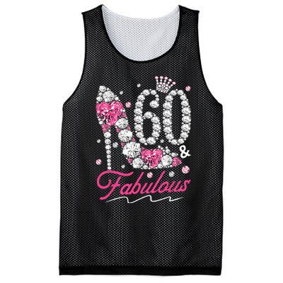 60th Birthday 60 & Fabulous Pink 60 Years Old Diamond Shoes Mesh Reversible Basketball Jersey Tank