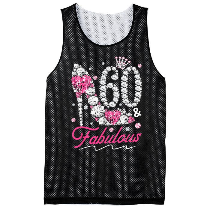 60th Birthday 60 & Fabulous Pink 60 Years Old Diamond Shoes Mesh Reversible Basketball Jersey Tank