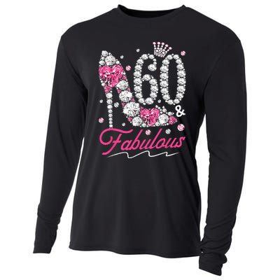 60th Birthday 60 & Fabulous Pink 60 Years Old Diamond Shoes Cooling Performance Long Sleeve Crew