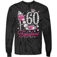 60th Birthday 60 & Fabulous Pink 60 Years Old Diamond Shoes Tie-Dye Long Sleeve Shirt