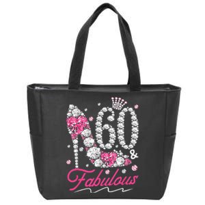 60th Birthday 60 & Fabulous Pink 60 Years Old Diamond Shoes Zip Tote Bag