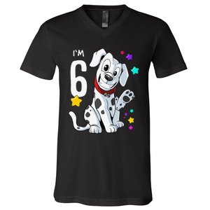 6th Birthday 6 Year Old Dalmatian V-Neck T-Shirt