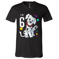 6th Birthday 6 Year Old Dalmatian V-Neck T-Shirt