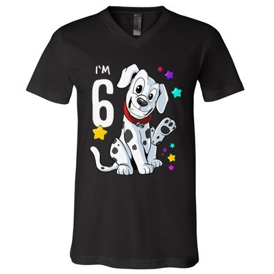 6th Birthday 6 Year Old Dalmatian V-Neck T-Shirt