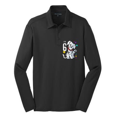 6th Birthday 6 Year Old Dalmatian Silk Touch Performance Long Sleeve Polo