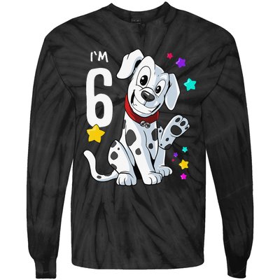 6th Birthday 6 Year Old Dalmatian Tie-Dye Long Sleeve Shirt