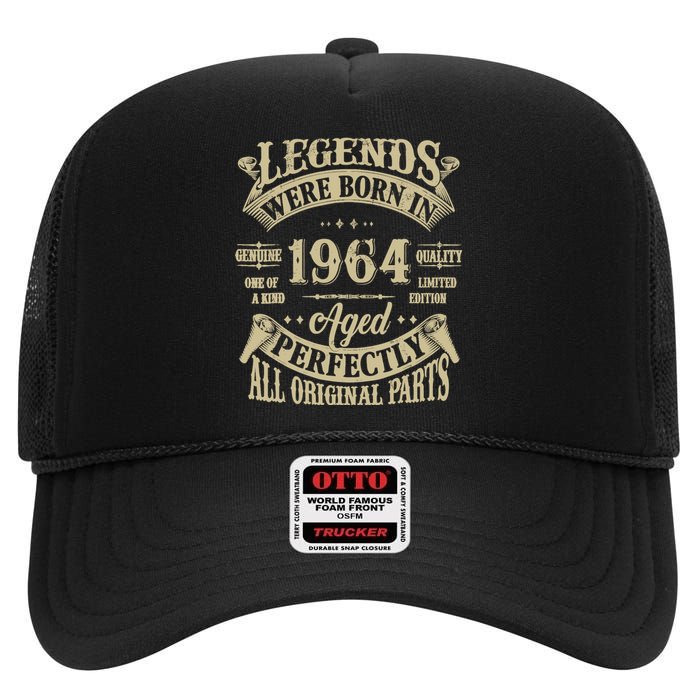 60th Birthday 60 Years Old Vintage Legends Born In 1964 High Crown Mesh Back Trucker Hat