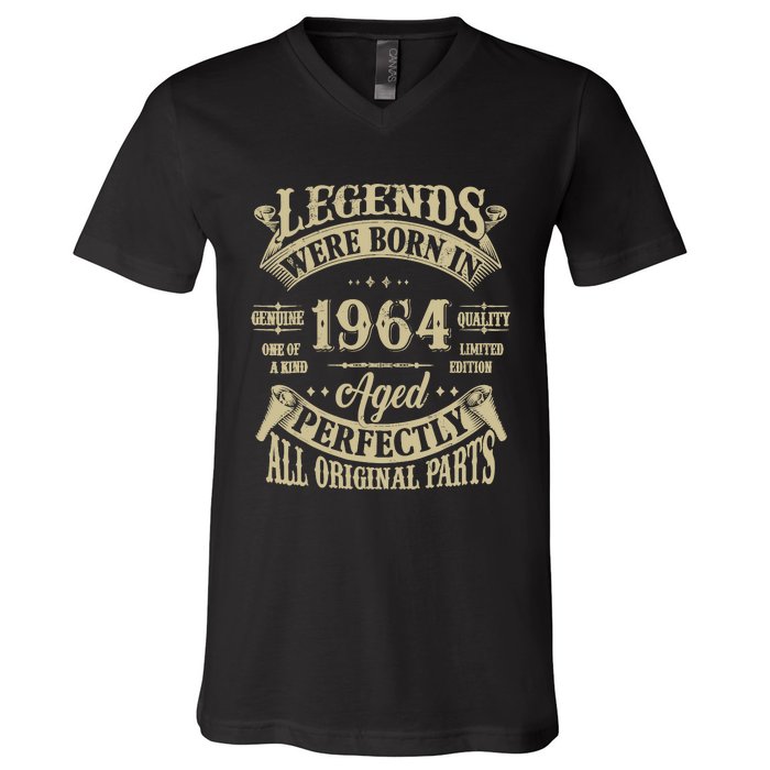 60th Birthday 60 Years Old Vintage Legends Born In 1964 V-Neck T-Shirt