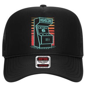 6th Birthday 6 Year Old Retro Gamer Level Up Unlocked High Crown Mesh Back Trucker Hat