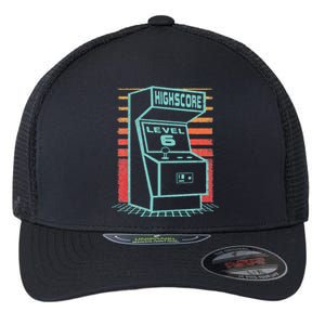 6th Birthday 6 Year Old Retro Gamer Level Up Unlocked Flexfit Unipanel Trucker Cap