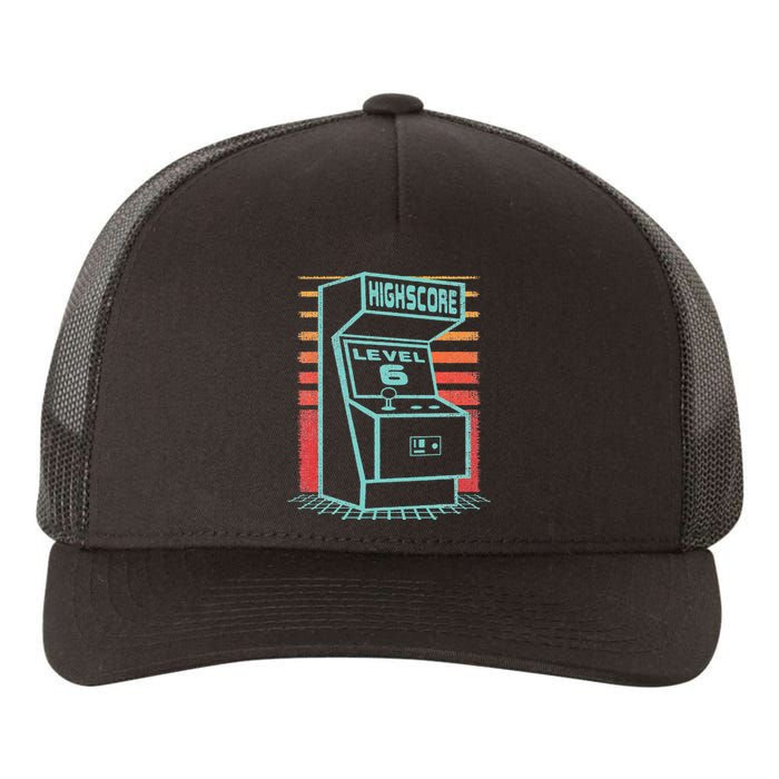 6th Birthday 6 Year Old Retro Gamer Level Up Unlocked Yupoong Adult 5-Panel Trucker Hat