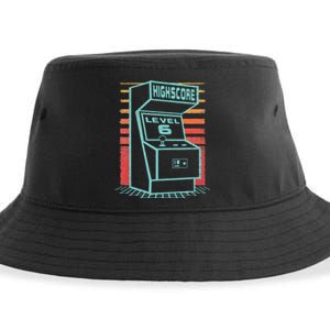 6th Birthday 6 Year Old Retro Gamer Level Up Unlocked Sustainable Bucket Hat