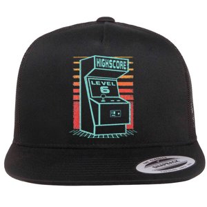 6th Birthday 6 Year Old Retro Gamer Level Up Unlocked Flat Bill Trucker Hat