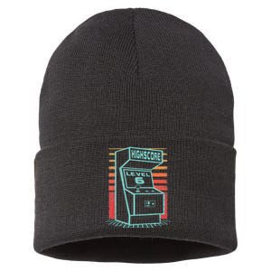 6th Birthday 6 Year Old Retro Gamer Level Up Unlocked Sustainable Knit Beanie