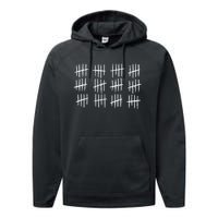 60th Birthday Anniversary 60 Tally Marks Performance Fleece Hoodie