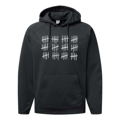 60th Birthday Anniversary 60 Tally Marks Performance Fleece Hoodie