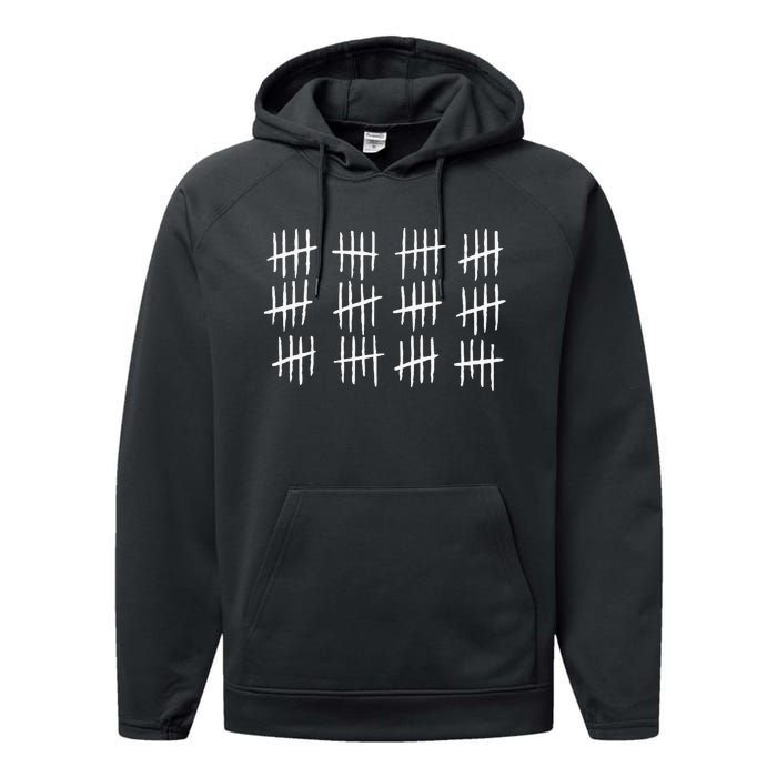 60th Birthday Anniversary 60 Tally Marks Performance Fleece Hoodie