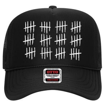 60th Birthday Anniversary 60 Tally Marks High Crown Mesh Back Trucker Hat