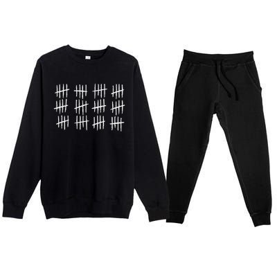 60th Birthday Anniversary 60 Tally Marks Premium Crewneck Sweatsuit Set