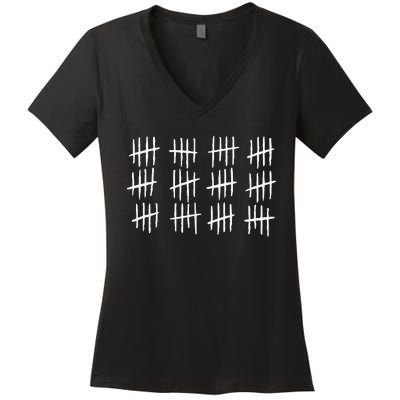 60th Birthday Anniversary 60 Tally Marks Women's V-Neck T-Shirt