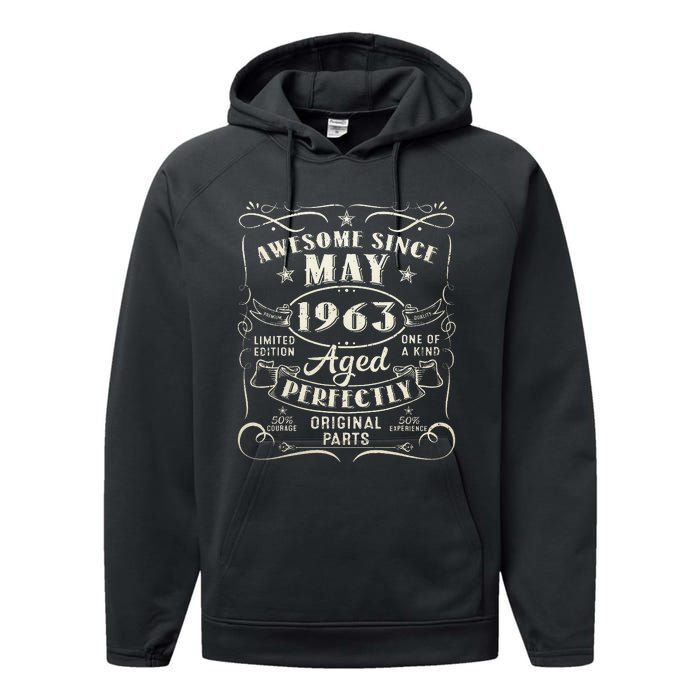 60th Birthday Awesome Since May 1963 60 Years Old Gift Performance Fleece Hoodie