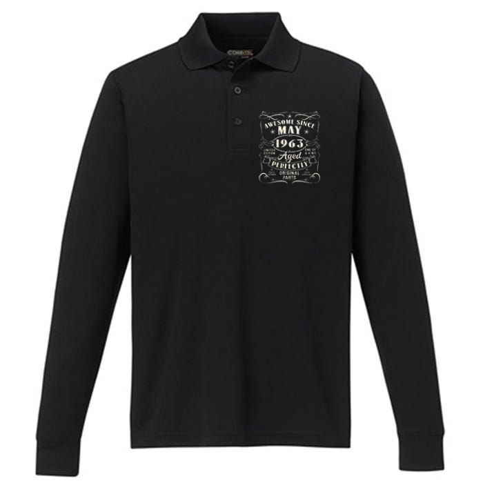 60th Birthday Awesome Since May 1963 60 Years Old Gift Performance Long Sleeve Polo