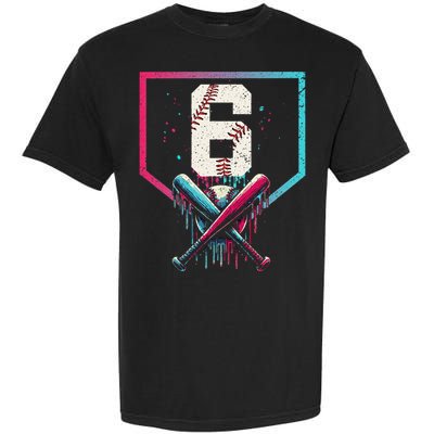 6th Birthday Baseball Home Plate Drip Ice Cream Sprinkle Gift Garment-Dyed Heavyweight T-Shirt