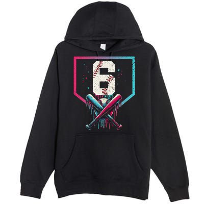 6th Birthday Baseball Home Plate Drip Ice Cream Sprinkle Gift Premium Pullover Hoodie