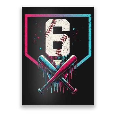 6th Birthday Baseball Home Plate Drip Ice Cream Sprinkle Gift Poster