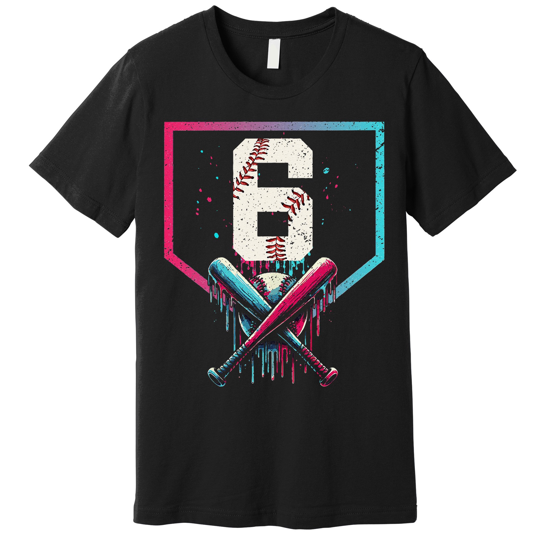 6th Birthday Baseball Home Plate Drip Ice Cream Sprinkle Gift Premium T-Shirt
