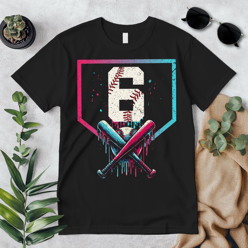 6th Birthday Baseball Home Plate Drip Ice Cream Sprinkle Gift Premium T-Shirt