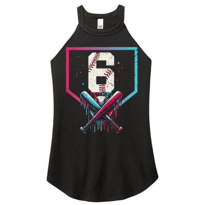 6th Birthday Baseball Home Plate Drip Ice Cream Sprinkle Gift Women's Perfect Tri Rocker Tank