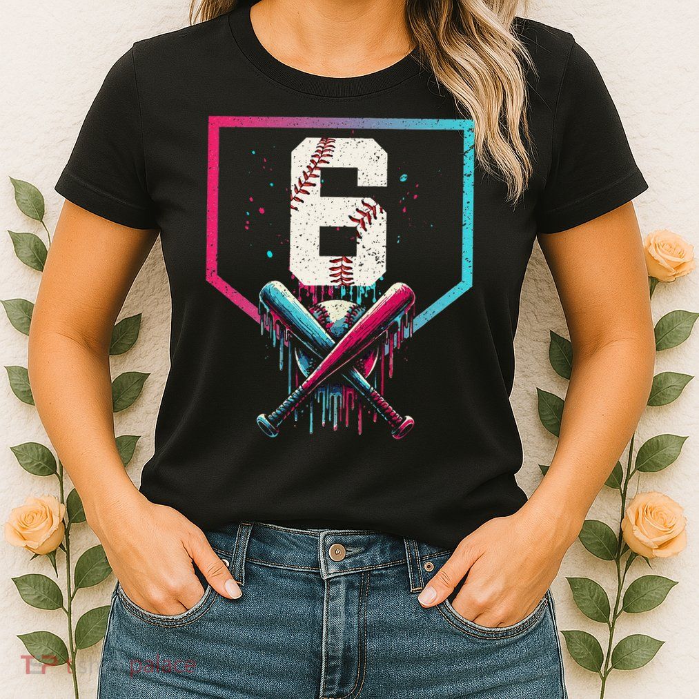 6th Birthday Baseball Home Plate Drip Ice Cream Sprinkle Gift Womens T-Shirt