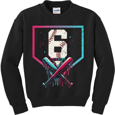6th Birthday Baseball Home Plate Drip Ice Cream Sprinkle Gift Kids Sweatshirt