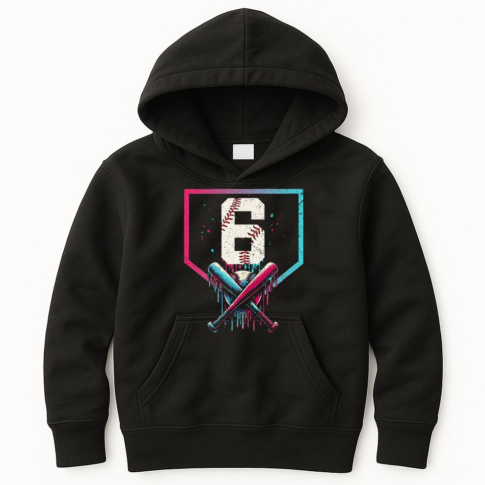 6th Birthday Baseball Home Plate Drip Ice Cream Sprinkle Gift Kids Hoodie
