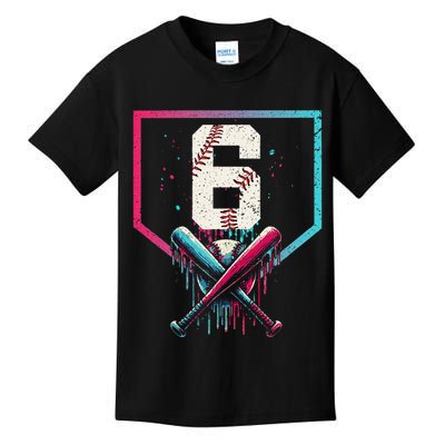 6th Birthday Baseball Home Plate Drip Ice Cream Sprinkle Gift Kids T-Shirt