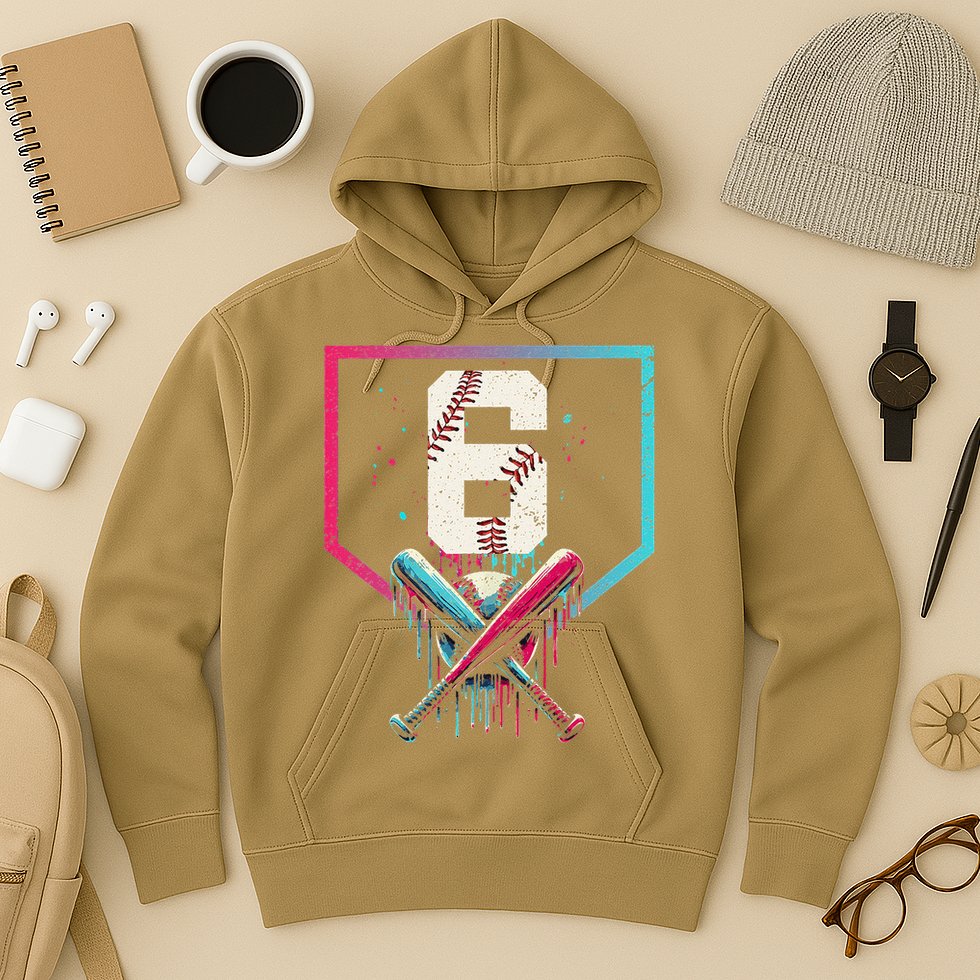 6th Birthday Baseball Home Plate Drip Ice Cream Sprinkle Gift Hoodie