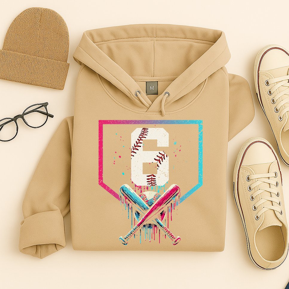 6th Birthday Baseball Home Plate Drip Ice Cream Sprinkle Gift Hoodie