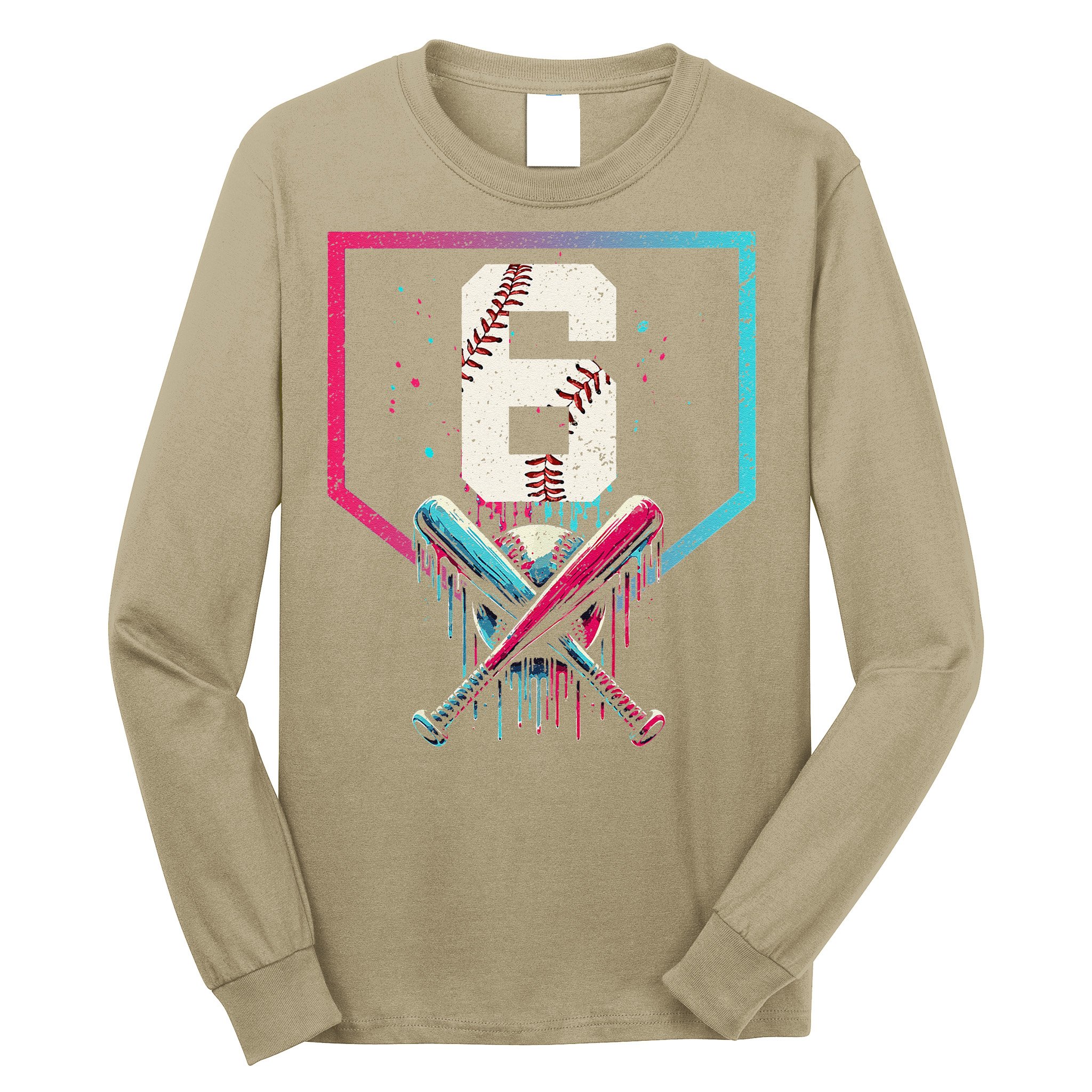 6th Birthday Baseball Home Plate Drip Ice Cream Sprinkle Gift Long Sleeve Shirt