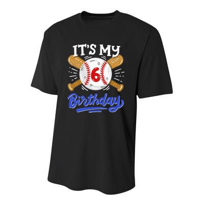 6th Baseball Birthday Party Sport Fan 6 Years Old Youth Performance Sprint T-Shirt