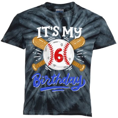 6th Baseball Birthday Party Sport Fan 6 Years Old Kids Tie-Dye T-Shirt