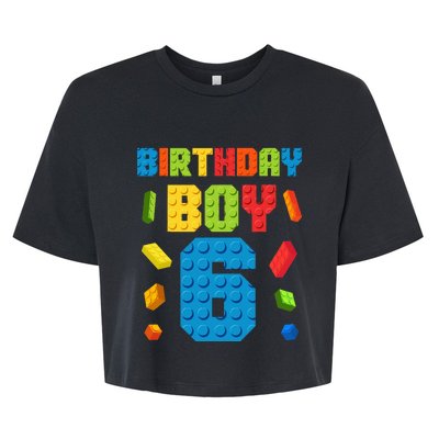 6th Birthday Building Bricks Master Builder Age 6 Bella+Canvas Jersey Crop Tee