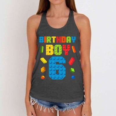 6th Birthday Building Bricks Master Builder Age 6 Women's Knotted Racerback Tank