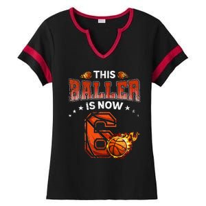 6th Birthday Basketball Player Gifts 6 Years Old Kids Ladies Halftime Notch Neck Tee