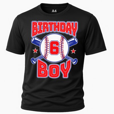 6th Birthday Baseball Big Number Six 6 Year Old Boy Girl Cooling Performance Crew T-Shirt